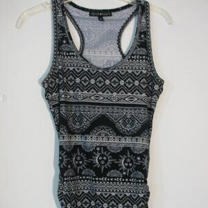 ** 2/$15 Derek Heart Tank Juniors Medium Black White Rouching Racerback Top